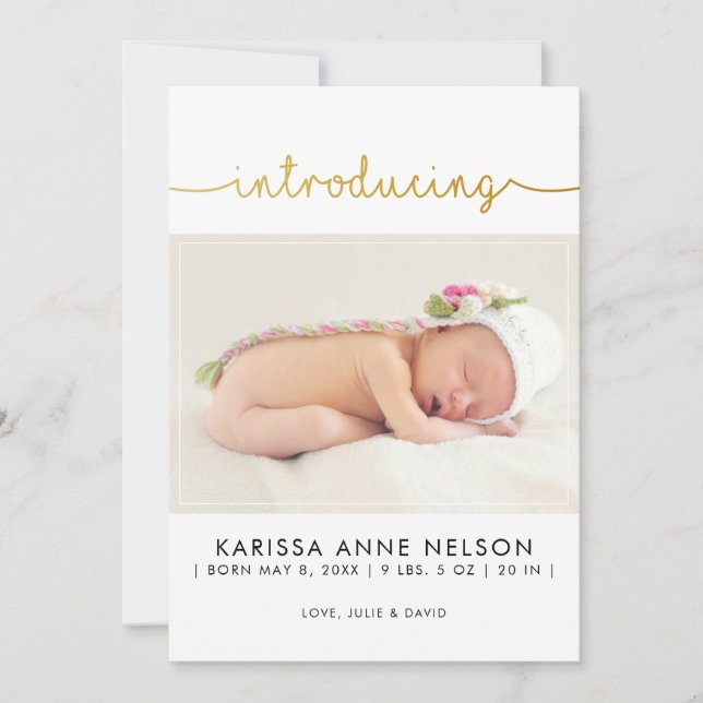 Elegant Introducing Baby Pink Polka Dots Script Announcement (Front)