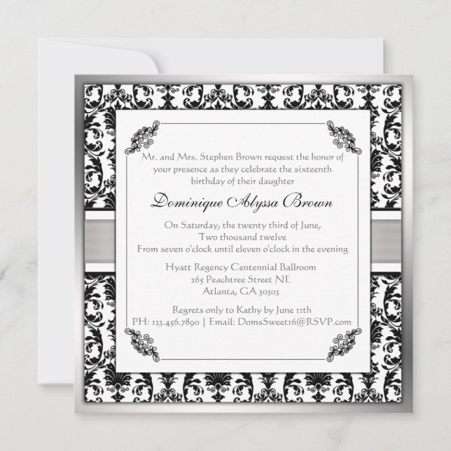 Élégant Invitation à lunettes Damask [Argent] (Devant)
