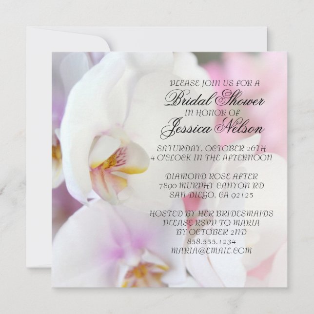 Elégant Invitation blanc orchidée de luxe (Devant)