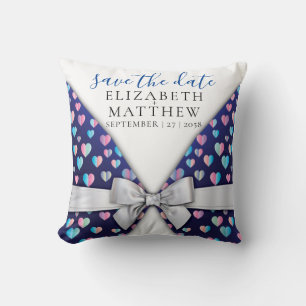 Elegant Invitation Bow and Heart Speckles Throw Pillow
