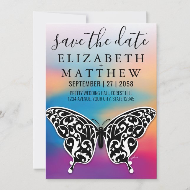 Elegant Invitation Car with Bow and Heart Speckles (Front)