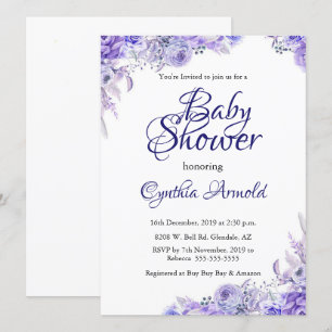 Élégant Invitation de Baby shower floral pourpre
