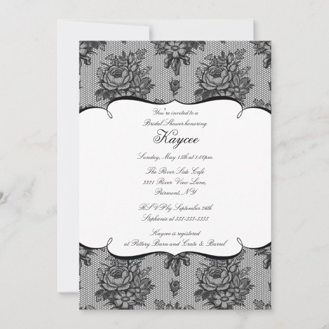 Élégant Invitation de Fête de l'mariée de dentelle (Devant)