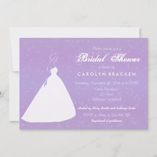 Élégant Invitation de la Fête de l'mariée Lavender (Devant)