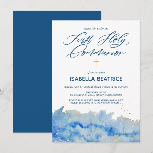 Élégant Invitation de la première sainte communion (Devant / Derrière)