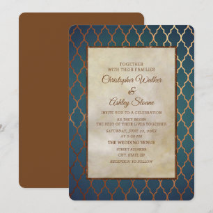 Élégant invitation de mariage cuivre et sarcelle