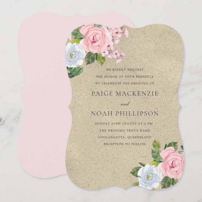 Élégant Invitation de mariage rose pâle (Devant / Derrière)