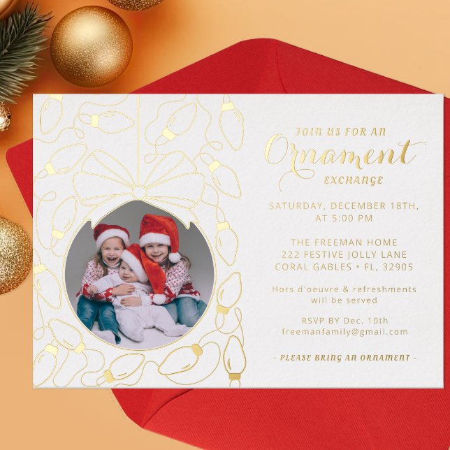 Élégant Invitation de vacances Échange d'ornement (Clean and fun ornament exchange invitation)