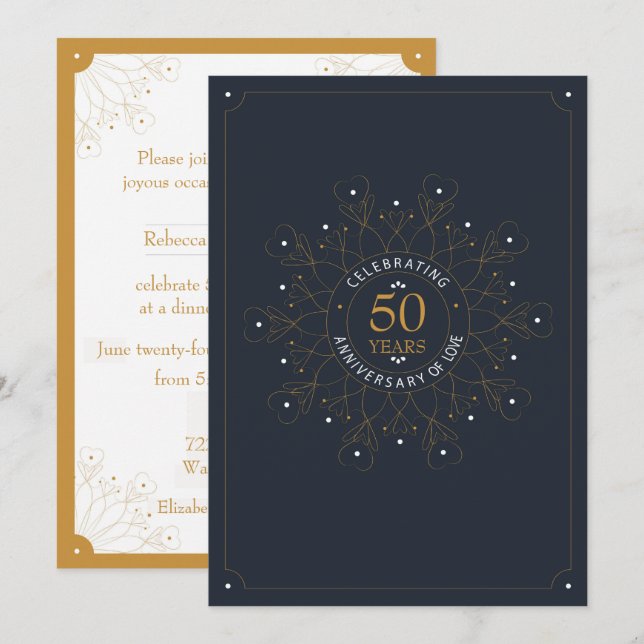 Élégant Invitation du cinquantième anniversaire (Devant / Derrière)