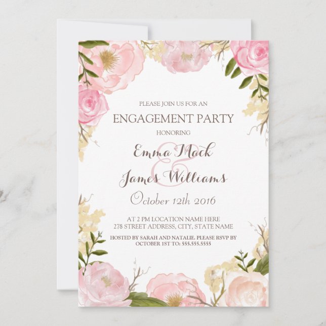 Élégant Invitation du parti d'engagement floral (Devant)