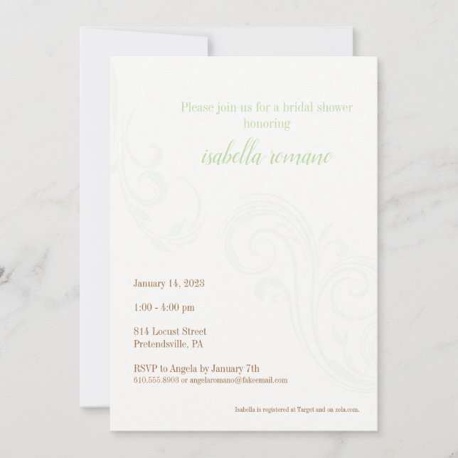 Élégant Invitation Fête des mariées, Mint (Devant)