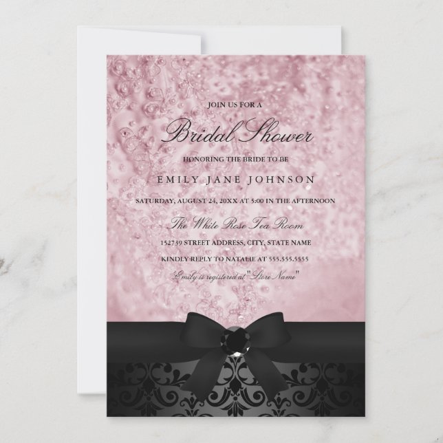 Élégant Invitation Fête des mariées noir et rose (Devant)