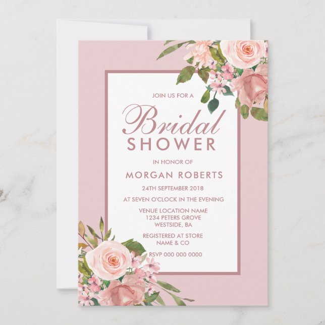 Élégant Invitation Fête des mariées Rose Rose Gold (Devant)