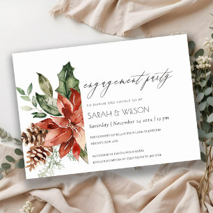 Élégant Invitation Fiançailles Poinsettia Pine Con
