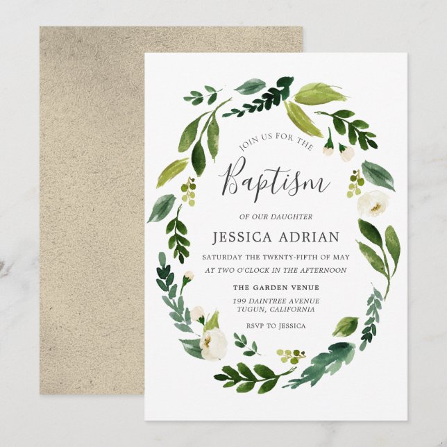 Élégant Invitation floral de feuille moderne de co (Devant / Derrière)