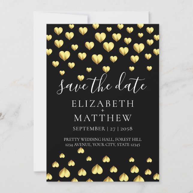 Elegant Invitation Gold Heart Speckles Design (Front)