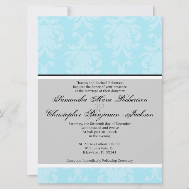 Élégant Invitation Mariage damassé Vintage (Devant)