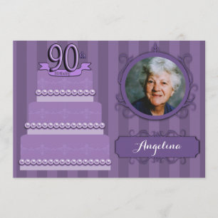 Elégant Invitation photo Lilac Damask 90e annivers