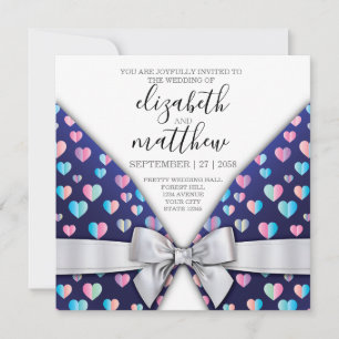 Elegant Invitation Postcard Bow and Heart Speckles