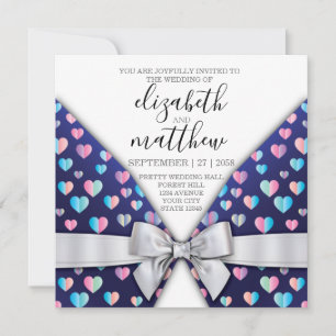 Elegant Invitation Postcard Bow and Heart Speckles