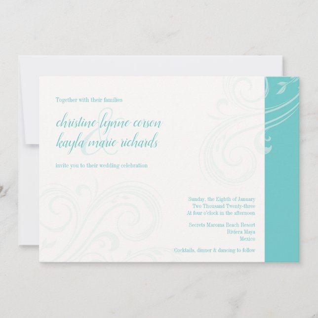 Élégant Invitation Turquoise, Caroline Mariage (Devant)