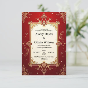 Elegant invitation with a bold red background.