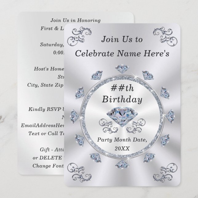Élégant, Invitations d'anniversaire pour adultes,  (Devant / Derrière)