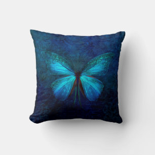Elegant Iridescent Blue Butterfly Throw Pillow