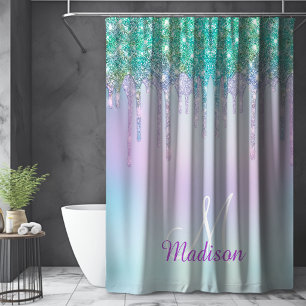 Elegant Iridescent blue glitter drips monogram