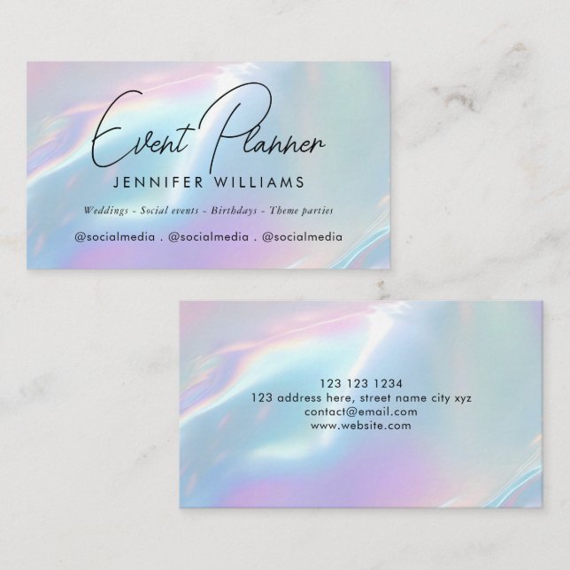 Elegant Iridescent Blue Purple Holographic Business Card (Front/Back)
