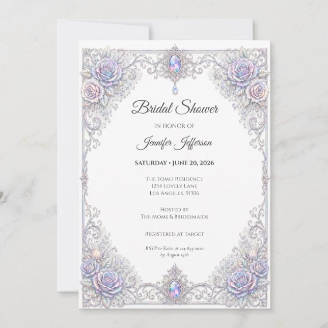 Elegant Iridescent Bow Bridal Shower Invitation (Front)