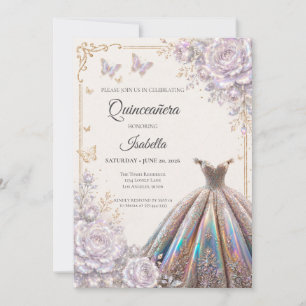 Elegant Iridescent Floral Quinceañera Invitation