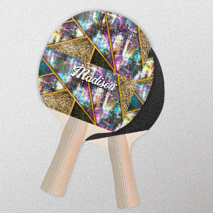 Elegant iridescent girly geometric ping pong paddle