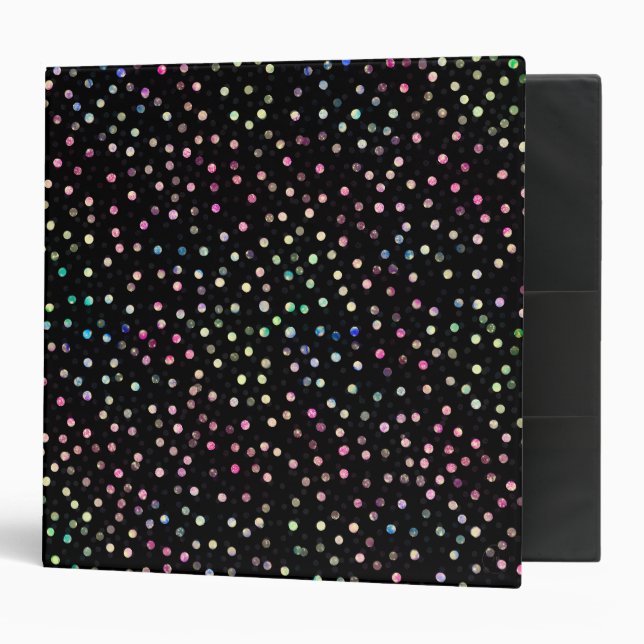Elegant Iridescent Glitter Dots Black Design Binder (Front/Inside)