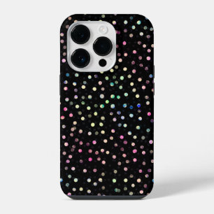 Elegant Iridescent Glitter Dots Black Design iPhone 14 Pro Case