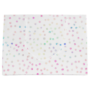 Elegant Iridescent Glitter Dots White Design Large Gift Bag