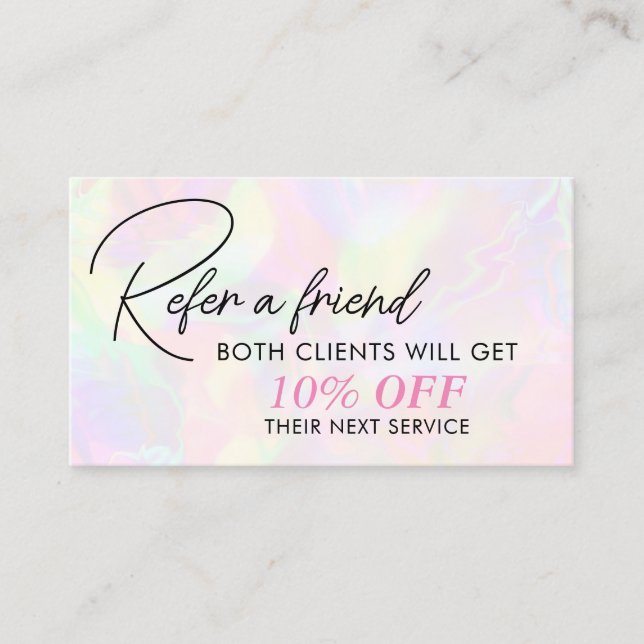 Elegant Iridescent Holographic Pastel Referral Card (Front)