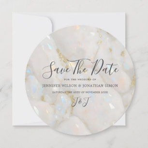 Elegant Iridescent Opal Gemstone Marble Modern Save The Date