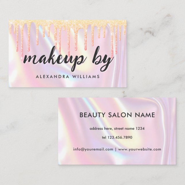 Elegant Iridescent Pearlescent Makeup Artist Pink Business Card (Front/Back)