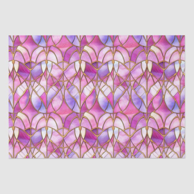 Elegant Iridescent Pink Faux Stained Glass Pattern Tissue Paper (Front)