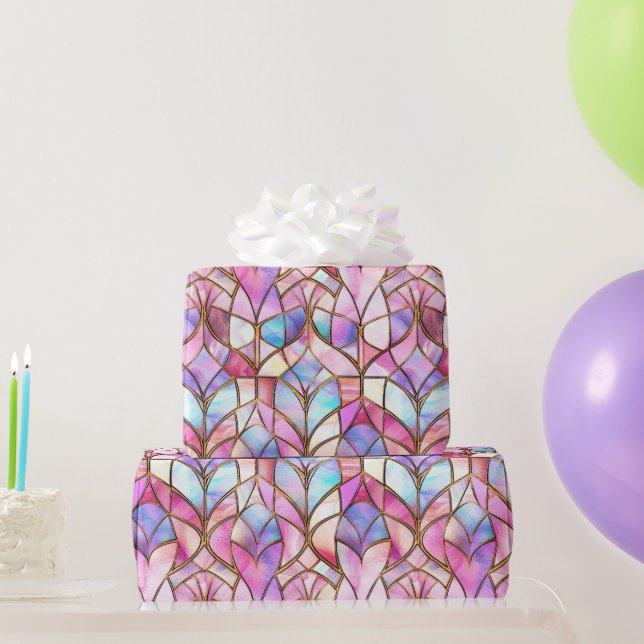Elegant Iridescent Pink Faux Stained Glass Pattern Wrapping Paper (Party Gifts)