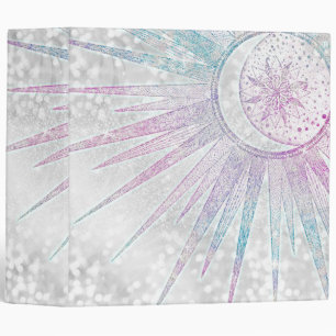Elegant Iridescent Sun Moon Mandala Silver Design Binder