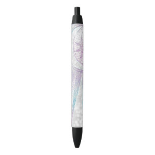 Elegant Iridescent Sun Moon Mandala Silver Design Black Ink Pen