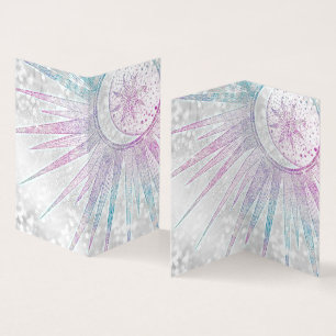 Elegant Iridescent Sun Moon Mandala Silver Design Business Card