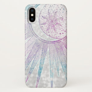 Elegant Iridescent Sun Moon Mandala Silver Design Case-Mate iPhone Case