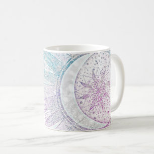 Elegant Iridescent Sun Moon Mandala Silver Design Coffee Mug