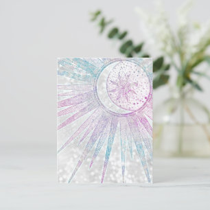 Elegant Iridescent Sun Moon Mandala Silver Design Holiday Postcard