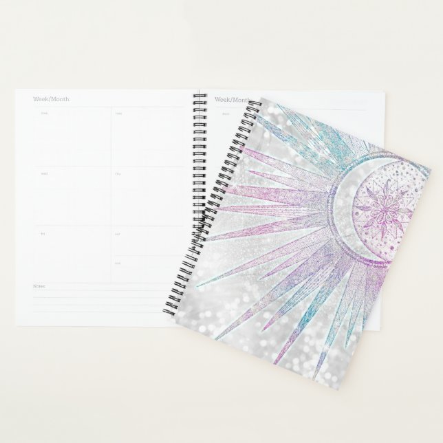 Elegant Iridescent Sun Moon Mandala Silver Design Planner (Display)