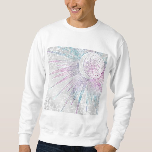 Elegant Iridescent Sun Moon Mandala Silver Design Sweatshirt (Front)