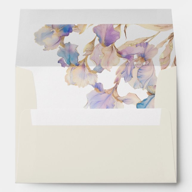 Elegant Iris Beige Floral Wedding Envelope (Back (Bottom))